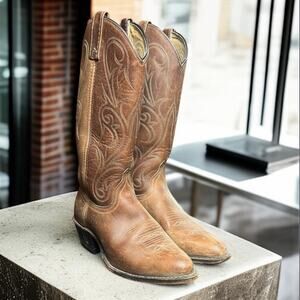 DAN POST Womens Cowboy Boots Size 7M Boho Western Midcalf Embroidered Leather
